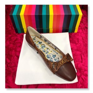 Gucci Leather Ballet Flat with Snakeskin Bow - Image 9