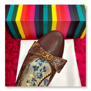Gucci Leather Ballet Flat with Snakeskin Bow - Image 6