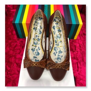 Gucci Leather Ballet Flat with Snakeskin Bow - Image 4