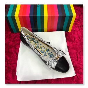 Gucci Leather Ballet Flat with Snakeskin Bow - Image 5