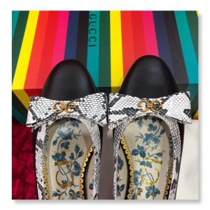 Gucci Leather Ballet Flat with Snakeskin Bow - Image 4