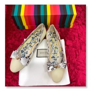 Gucci Leather Ballet Flat with Snakeskin Bow - Image 7