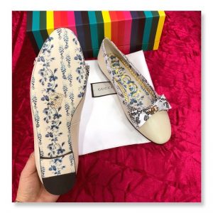Gucci Leather Ballet Flat with Snakeskin Bow - Image 3