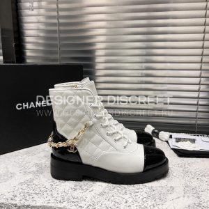 CHANEL SHORT BIKER BOOTS BLACK AND WHITE 1082715 - Image 7