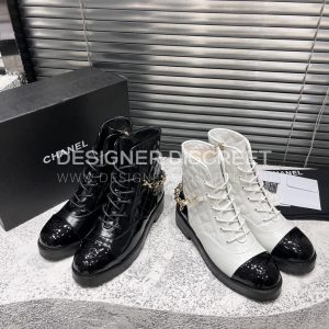 CHANEL SHORT BIKER BOOTS BLACK AND WHITE 1082715 - Image 9