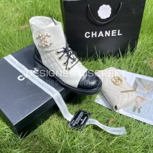 CHANEL PURE LOVE VELCRO ANKLE BOOTS WHITE AND BLACK G39391 - Image 5