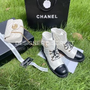 CHANEL PURE LOVE VELCRO ANKLE BOOTS WHITE AND BLACK G39391 - Image 6