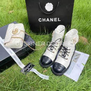 CHANEL PURE LOVE VELCRO ANKLE BOOTS WHITE AND BLACK G39391 - Image 7