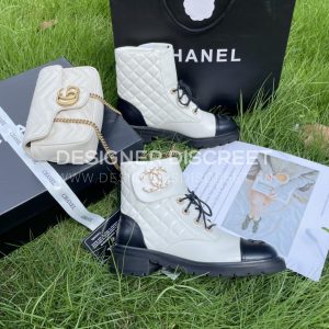 CHANEL PURE LOVE VELCRO ANKLE BOOTS WHITE AND BLACK G39391 - Image 9
