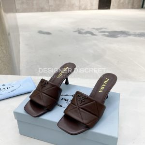 PRADA QUILTED NAPPA LEATHER HEELED SANDALS DARK BROWN 1XX583 - Image 8