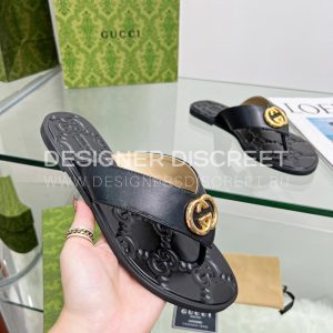 GUCCI GG THONG WEB SANDAL PLAIN BLACK 612138 - Image 3