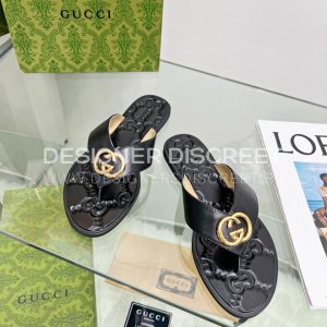 GUCCI GG THONG WEB SANDAL PLAIN BLACK 612138 - Image 7