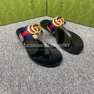GUCCI LEATHER THONG SANDAL WITH DOUBLE G BLUE AND RED 497444 - Image 4