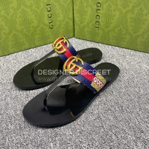 GUCCI LEATHER THONG SANDAL WITH DOUBLE G BLUE AND RED 497444 - Image 5
