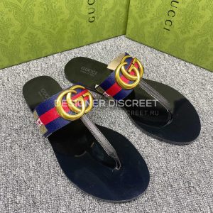 GUCCI LEATHER THONG SANDAL WITH DOUBLE G BLUE AND RED 497444 - Image 6