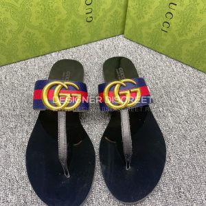 GUCCI LEATHER THONG SANDAL WITH DOUBLE G BLUE AND RED 497444 - Image 7