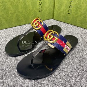 GUCCI LEATHER THONG SANDAL WITH DOUBLE G BLUE AND RED 497444 - Image 8
