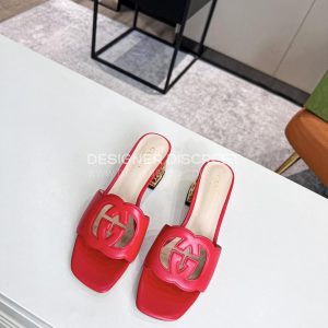 GUCCI INTERLOCKING G CUT-OUT HEELED SLIDE SANDAL RED 694451 - Image 5