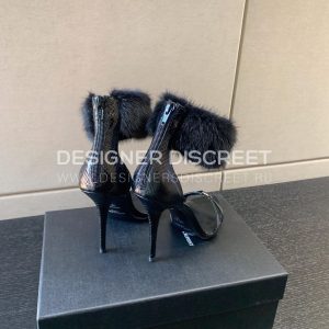 YVES SAINT LAURENT FAUX FUR-CUFF SANDALS BLACK BGS21 - Image 3