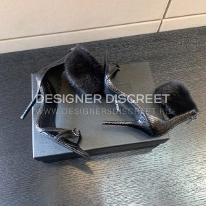 YVES SAINT LAURENT FAUX FUR-CUFF SANDALS BLACK BGS21 - Image 4