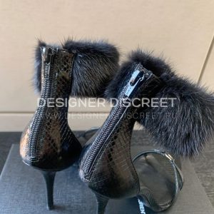 YVES SAINT LAURENT FAUX FUR-CUFF SANDALS BLACK BGS21 - Image 5