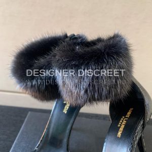 YVES SAINT LAURENT FAUX FUR-CUFF SANDALS BLACK BGS21 - Image 6