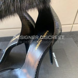 YVES SAINT LAURENT FAUX FUR-CUFF SANDALS BLACK BGS21 - Image 7