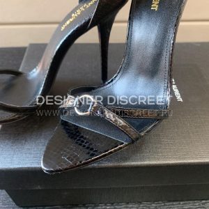 YVES SAINT LAURENT FAUX FUR-CUFF SANDALS BLACK BGS21 - Image 8