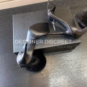 YVES SAINT LAURENT FAUX FUR-CUFF SANDALS BLACK BGS21 - Image 9